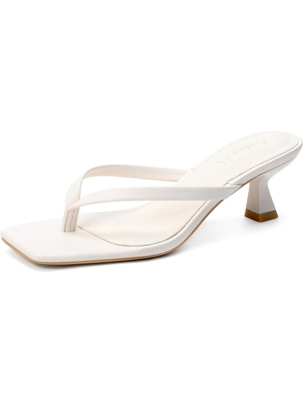 Women's White Square Open Toe Slip On Kitten Flip Flop Thong Low Heel Sandal